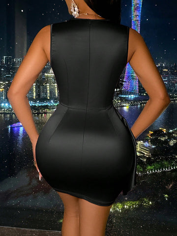 Ruffled Satin Irregular Hem Dress Party Dress