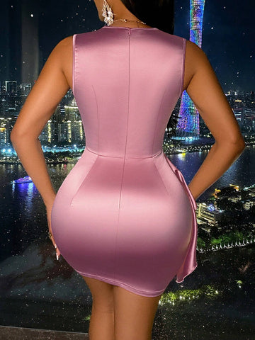 Ruffled Satin Irregular Hem Dress Party Dress