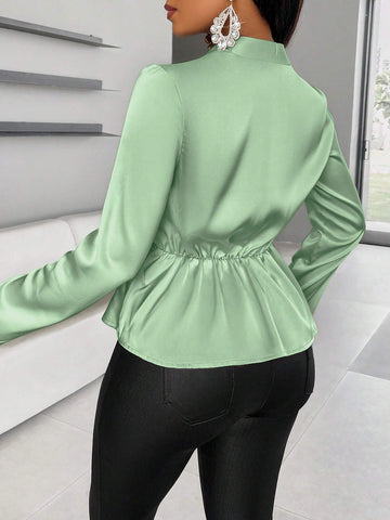 Slayr Satin Blouse With Wrap Collar Stylish Elegant Daily