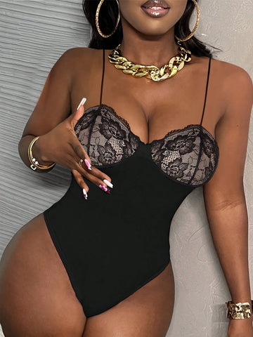 Sexy Black Lace Patchwork Sling Camisole - A