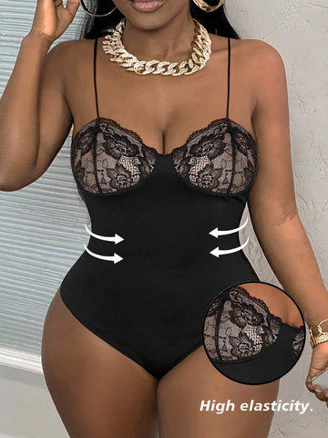 Sexy Black Lace Patchwork Sling Camisole - A