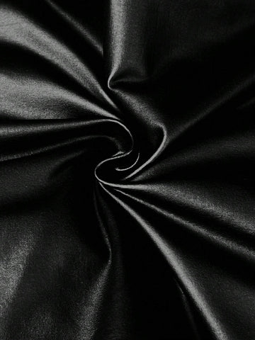 Sexy Black PU Deep V-Neck Open Back Gold Metal Button Fitted Jumpsuit