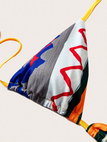 Sexy Cute Beach Vacation Summer Bikini & Print Mini Skirt 2-Piece Set For Women