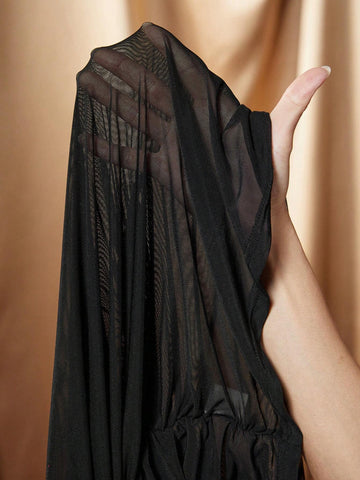 Sexy Strapless Ruched Mesh Contrast Lining Short Dress For Women - Z