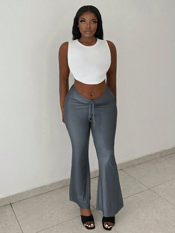 Slayr Sexy Street Style Nightclub Summer Asymmetric Drawstring Woven Skinny Flared Pants For Women, Colour E