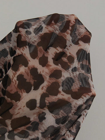 Sexy V-Neck Ruched Leopard Print Women's Bodysuit