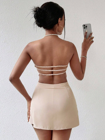 Solid Asymmetrical Hem Tube Top & Skirt