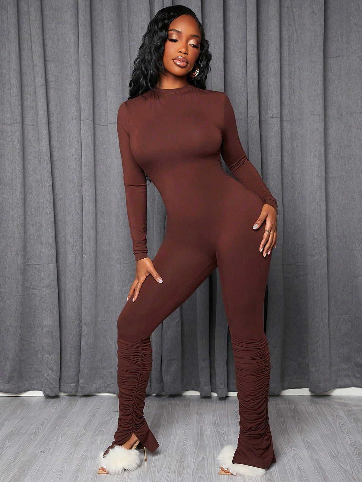Solid Color Long Sleeve Jumpsuit