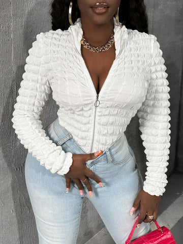 Solid Color Long Sleeve Zipper Bodysuit