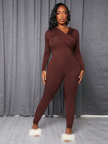 Solid Color Slim Fit Hooded Jumpsuit