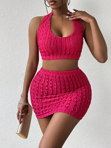 Solid Color Slim Fit Texture Two Piece Set