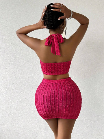 Solid Color Slim Fit Texture Two Piece Set