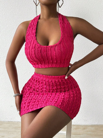 Solid Color Slim Fit Texture Two Piece Set
