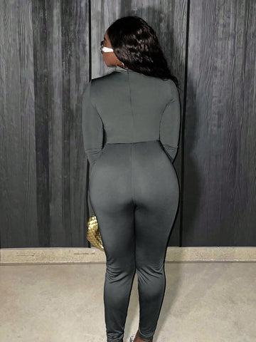 Stand Collar Hollow Out Slim Fit Jumpsuit