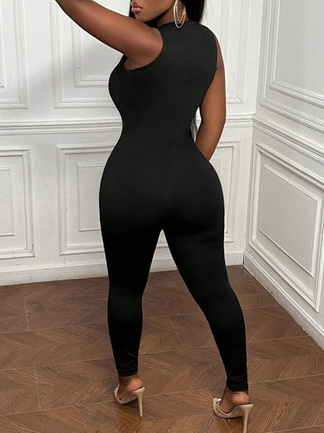 Summer Casual Simple Sexy See-Through Palm Pattern Tight Women's Tight Jumpsuit Unitard-I