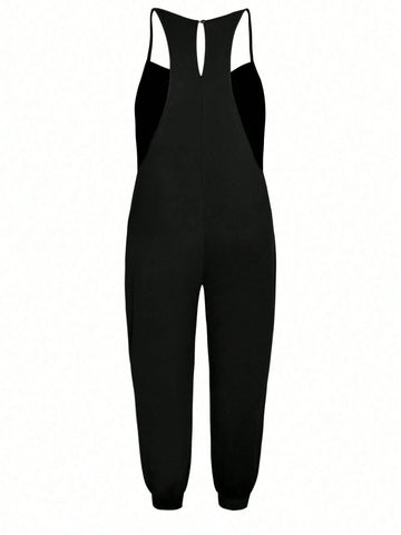 Summer Casual Solid Color Pocket Sleeveless Jumpsuit