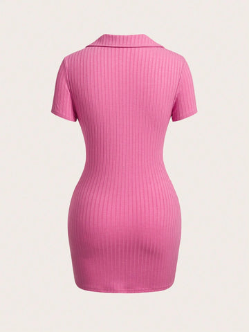 Summer New Arrival Elastic Tight Dress, Solid Color Wide Ribbed Mini Bodycon Dress