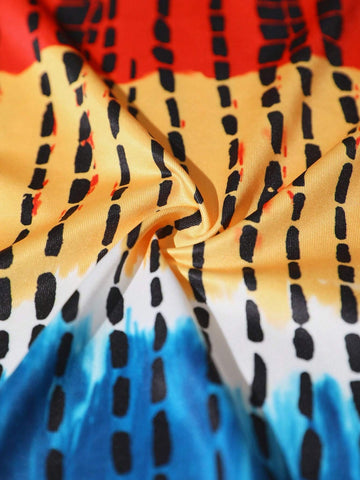 Tie-Dye Color Block Splice Slim Fit Elegant Strapless Mini Dress