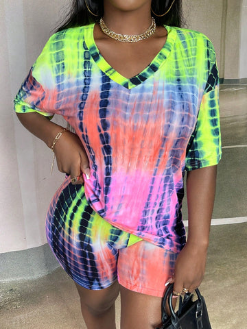 Tie Dye Drop Shoulder Tee & Shorts