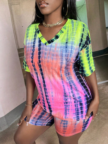 Tie Dye Drop Shoulder Tee & Shorts