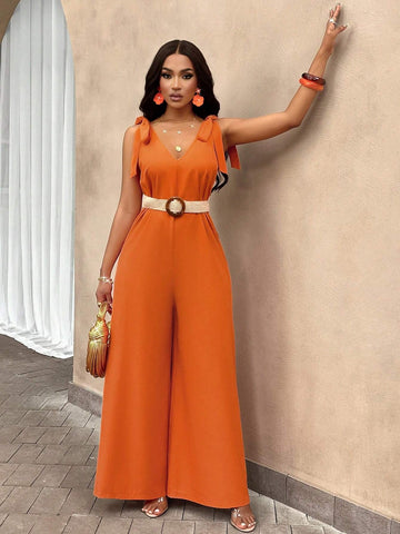Tie Shoulder Wide Leg Cami Jumpsuit