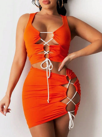 Tight Color-Block Sexy Bandage Two-Piece Set