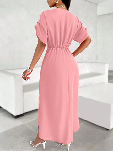 Slayr Twist Front Split Thigh Blouse Gathered Sleeves