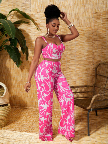 Two Piece Full Printed Cami Set For Women