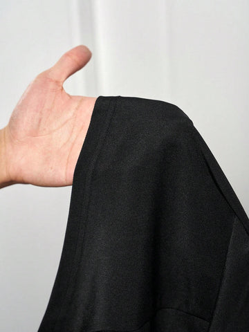 V-Neck Long Sleeve Shorts Elastic Leather Black Tight Jumpsuit - DD