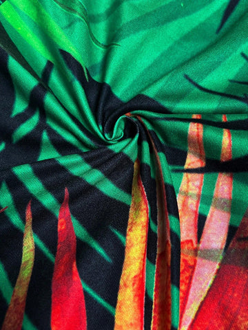 Vacation Style Plant Print Halter Neck Flared Jumpsuit