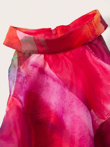 Valentine's Day Tie Dye Halter Top & Tiered Ruffle Skirt 2-Piece Set