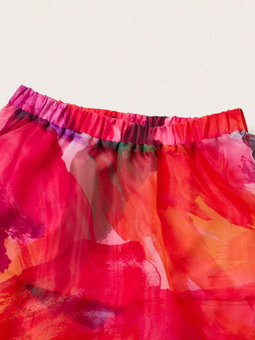 Valentine's Day Tie Dye Halter Top & Tiered Ruffle Skirt 2-Piece Set