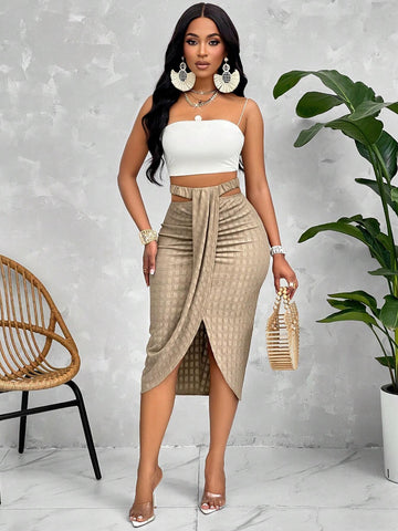 Slayr Vertical Cut Design With Hollowed Out Waist Skirt, Pleated And Beautiful Buttocks Line, High-End Tex