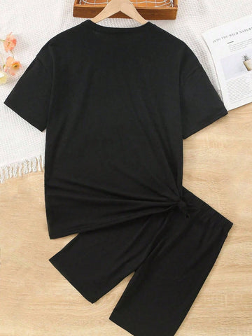 Women'S Casual Teddy Bear & Letter Print Set