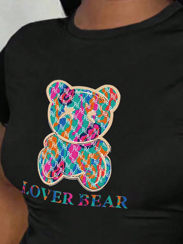 Women'S Casual Teddy Bear & Letter Print Set
