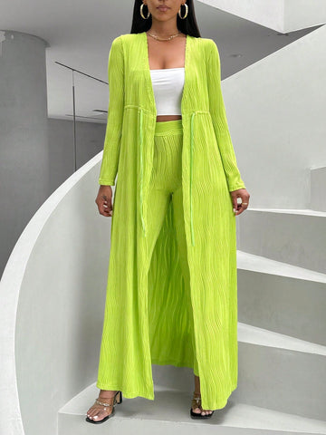 Women'S Drawstring Waist Long Sleeve Jacket And Pants Two Piece Set