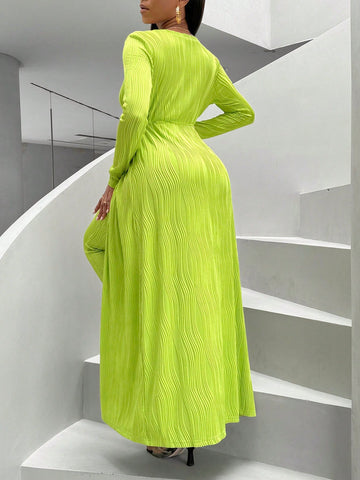 Women'S Drawstring Waist Long Sleeve Jacket And Pants Two Piece Set