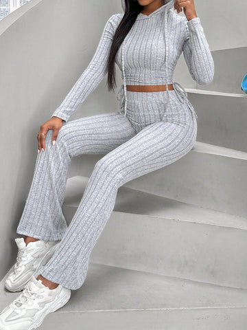 Women'S Hooded Sweater And Flare Pants Set