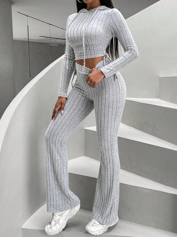 Women'S Hooded Sweater And Flare Pants Set