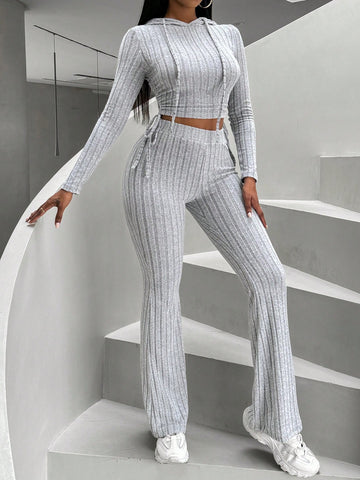 Women'S Hooded Sweater And Flare Pants Set