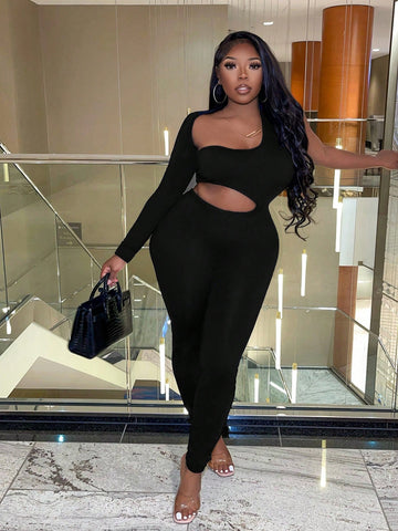 Women'S Irregular Neck Hollow Out Bodysuit Jumpsuit