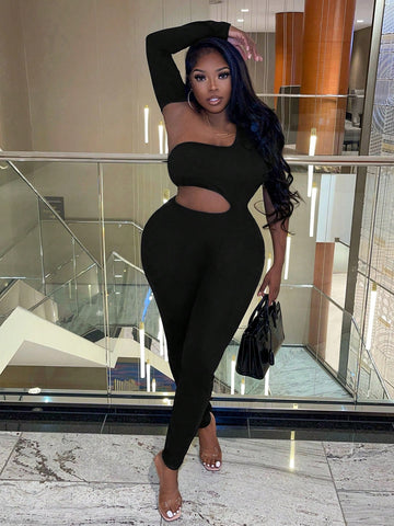 Women'S Irregular Neck Hollow Out Bodysuit Jumpsuit