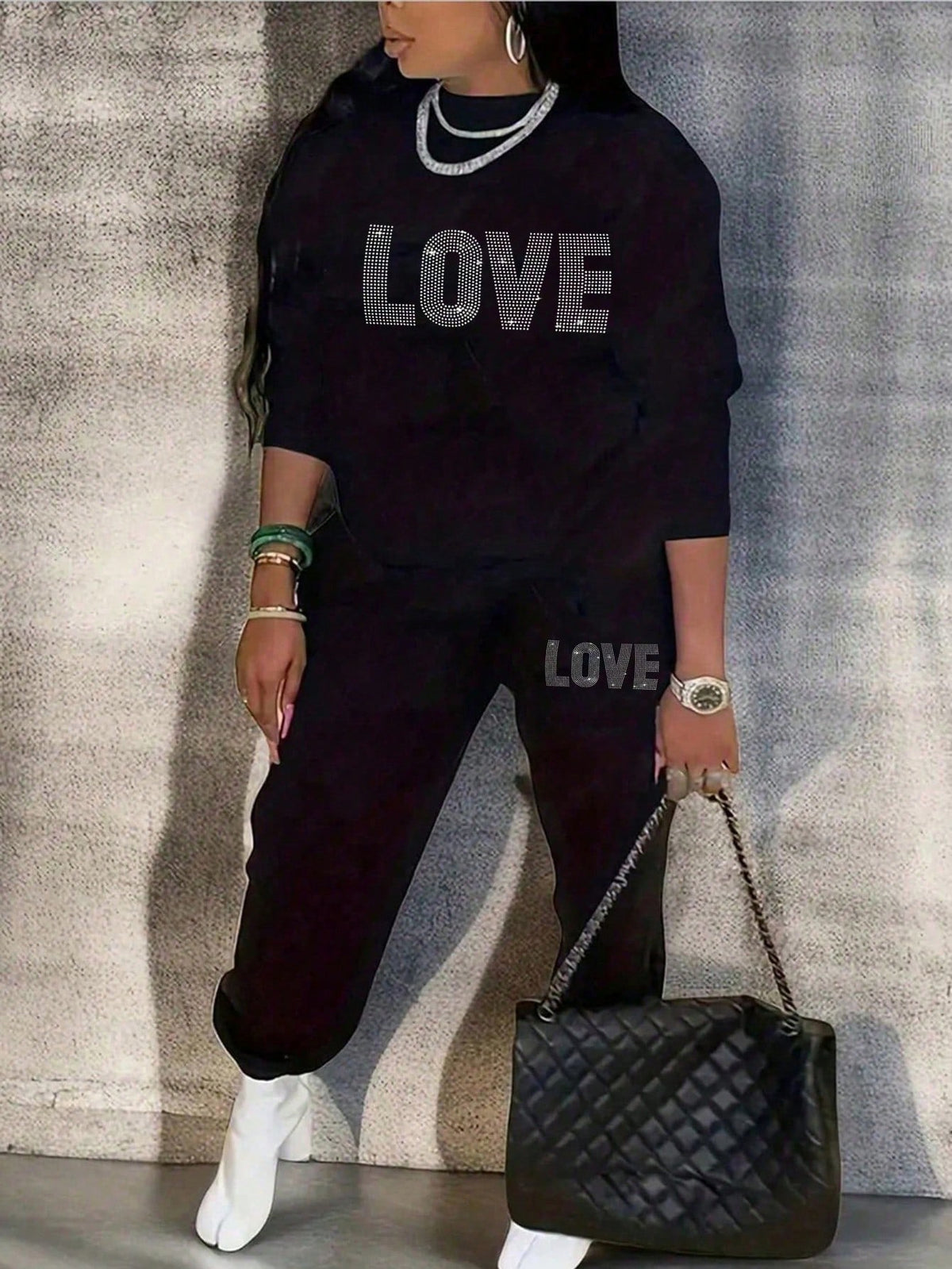 Women'S Letter Printed Long Sleeve Sweatshirt And Pants Set