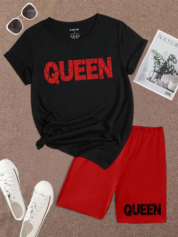 Women'S Letter Printed T-Shirt And Shorts Set
