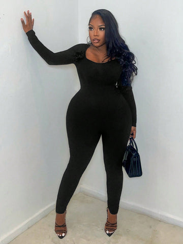 Women'S Solid Color Square Neck Jumpsuit