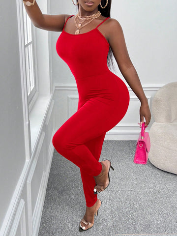 Women'S Spaghetti Strap Tight Jumpsuit