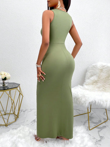 Women'S Twist Knot & Ruched Slim Fit Bodycon Dress