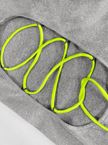 Women Casual Contrast Color Criss-Cross Waist Hollow Back Unitard