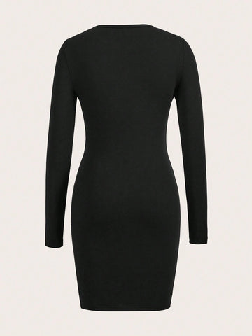 Women Casual Minimalist Stars Pattern Long Sleeve Dress, Suitable For Spring/Autumn