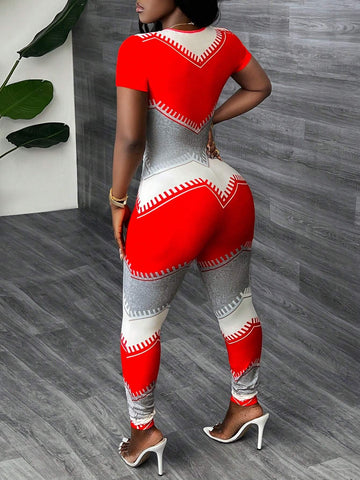 Women Colorblock Casual Skinny Jumpsuit